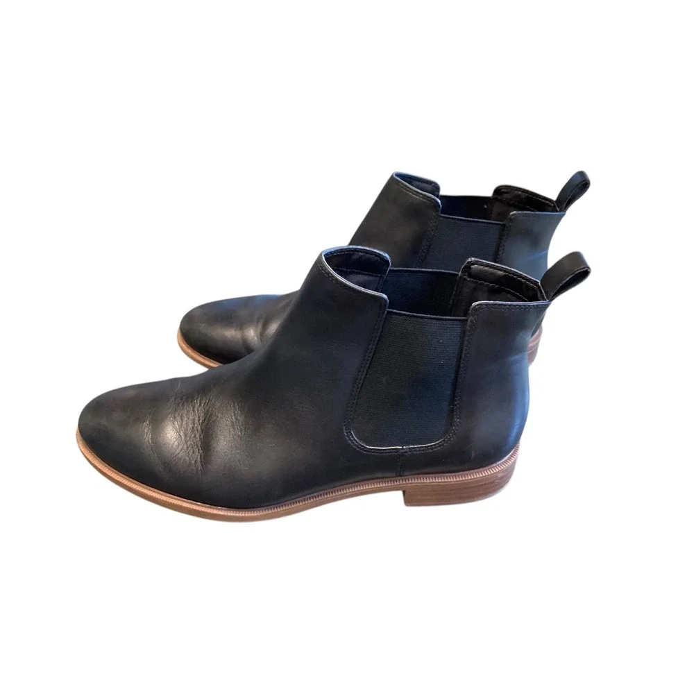 Clarks Taylor Shine Black Leather Chelsea Ankle Boots Sz 9 Women Block Heel - Picture 4 of 11